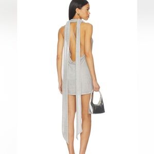 LPA Silver Backless Mini Dress with Draped Scarf Ties